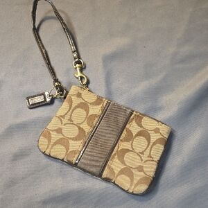 Coach Tan and Brown Signature Wristlet
